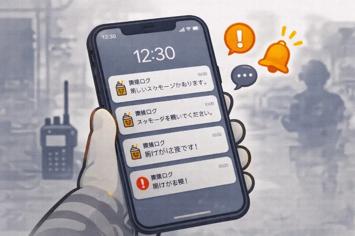 無線連絡をスマートフォンで確認する画面
